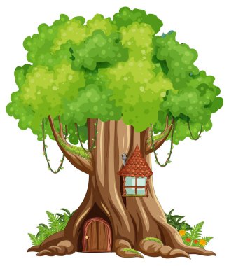 Büyük ağaç izole çizgi film çizimi