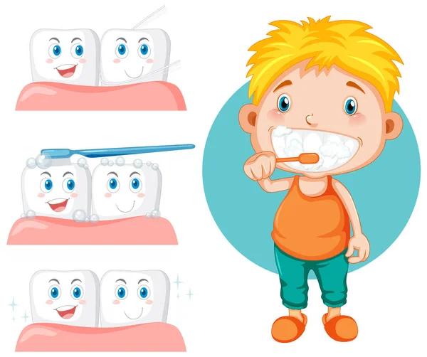 Хлопчик Чистить Зуби Ілюстрацією Гумки — стоковий вектор