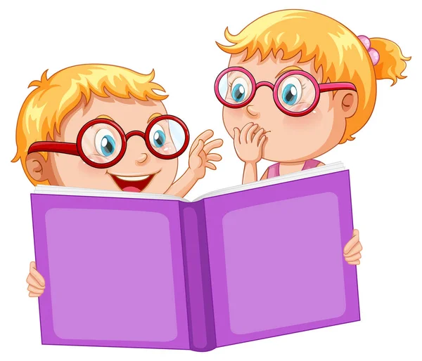 Junge Und Mädchen Lesen Gemeinsam Buch Illustration — Stockvektor