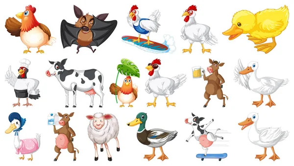 Farm Animals Set White Background Illustration —  Vetores de Stock