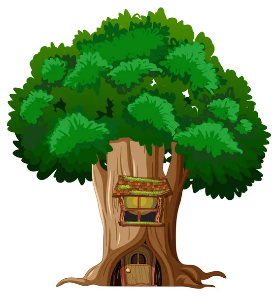 Grande Albero Isolato Cartone Animato Illustrazione — Vettoriale Stock