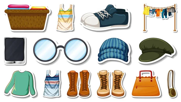 Sticker Set Clothes Accessories Illustration — Stockový vektor