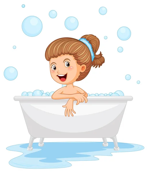 Happy Girl Taking Bath Illustration — Stock Vector