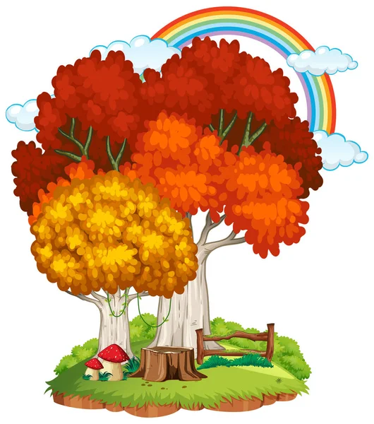 Φθινόπωρο Δέντρο Στη Φύση Ουράνιο Τόξο Στην Απεικόνιση Του Ουρανού — Διανυσματικό Αρχείο