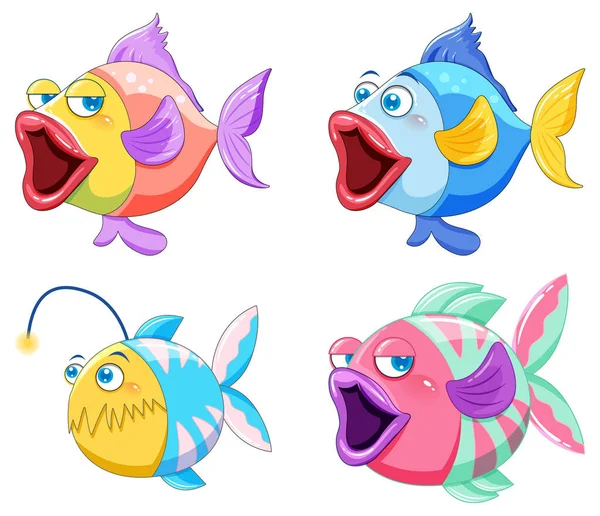 Set Different Big Lips Fishes Illustration — Stock Vector
