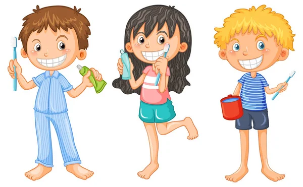 Set Children Cartoon Character Dental Care Illustration — Stok Vektör