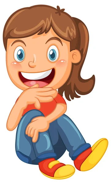 Happy Girl Cartoon Character Sitting White Background Illustration — Vector de stock