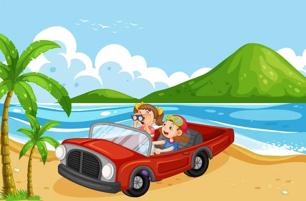 Road Trip Vacation Beach Illustration — Archivo Imágenes Vectoriales