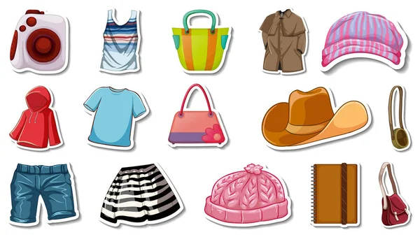 Sticker Set Clothes Accessories Illustration — стоковый вектор