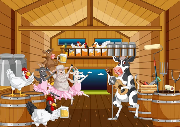 Celeiro Cena Interior Com Animais Fazenda Ilustração —  Vetores de Stock
