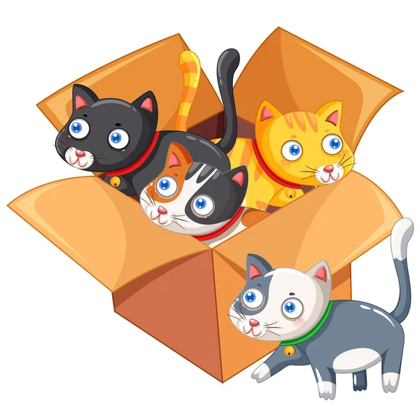 Gatos Bonitos Caixa Papelão Ilustração — Vetor de Stock