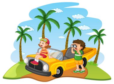 Road trip vacation at the beach illustration