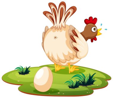 Yumurta serpiştiren sevimli tavuk.