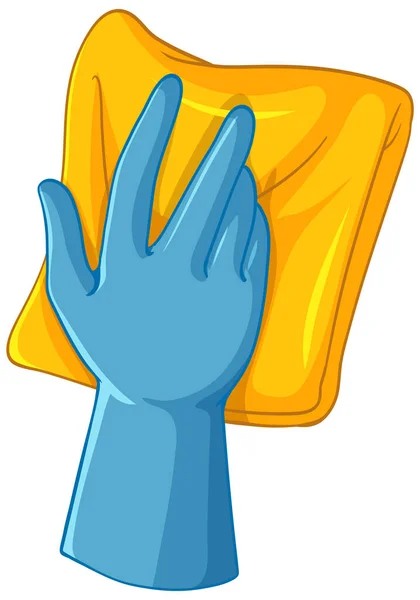 Blue Glove Holding Yellow Towel Cleaning Illustration — Stock Vector