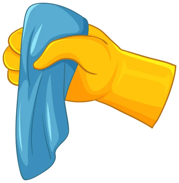 Yellow Glove Holding Blue Towel Illustration — Stock vektor