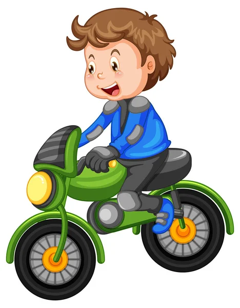 Seorang Anak Laki Laki Mengendarai Kartun Sepeda Motor Ilustrasi Karakter - Stok Vektor