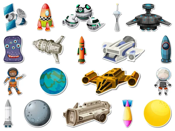 Sticker Set Outer Space Objects Astronauts Illustration — Vetor de Stock