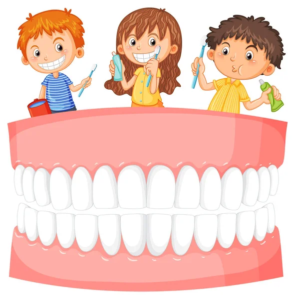 Grupo Niños Limpiando Dientes Ilustración — Archivo Imágenes Vectoriales