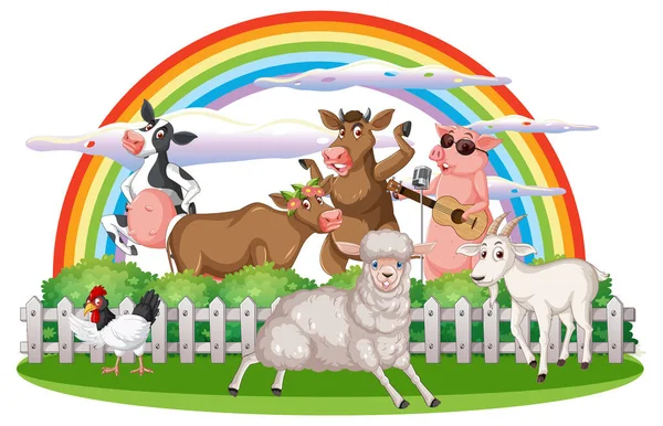Happy Animals Farm Cartoon Illustration — Stock Vector
