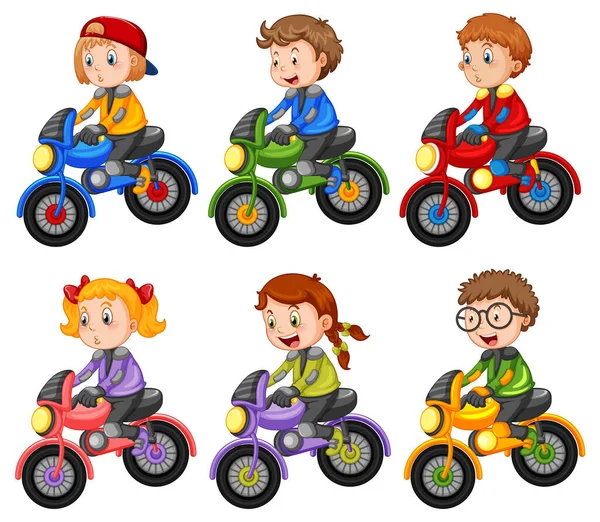 Set Motorbike Racing Cartoon Character Illustration — ストックベクタ