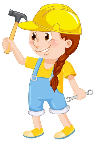 Girl Wearing Helmet Holding Hammer Illustration — Stock Vector