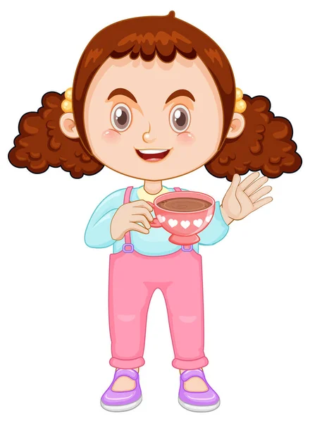 Girl Holding Tea Cup Illustration — Stock Vector