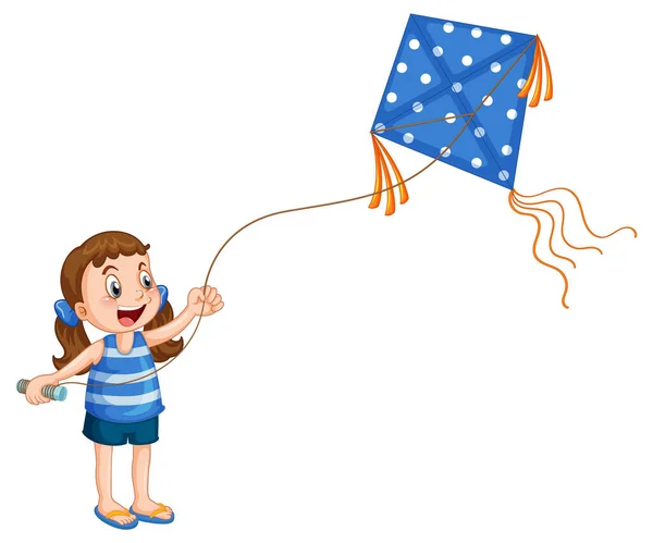 Cartoon Girl Playing Kite Illustration — Wektor stockowy