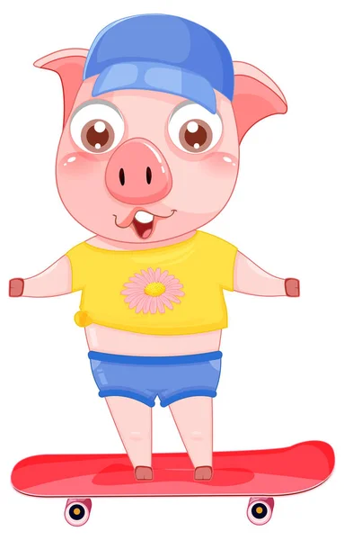 Cute Pig Cartoon Character Playing Skateboard Illustration — Stockvector