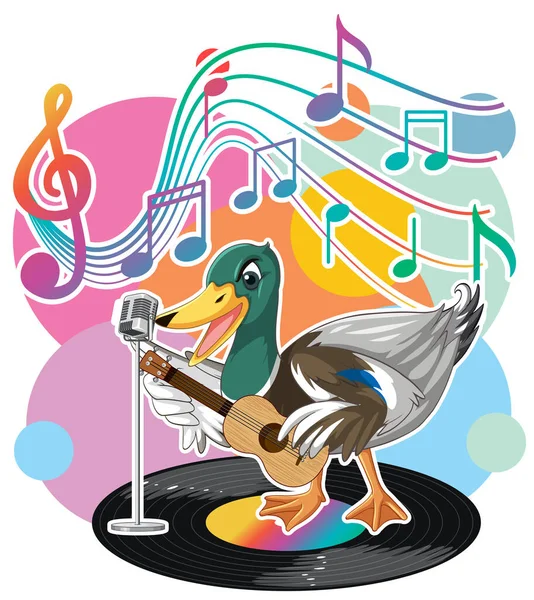 Singer Duck Cartoon Music Melody Symbols Illustration — Stock Vector