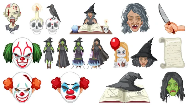Halloween Set Děsivé Příšery Ilustrace — Stockový vektor