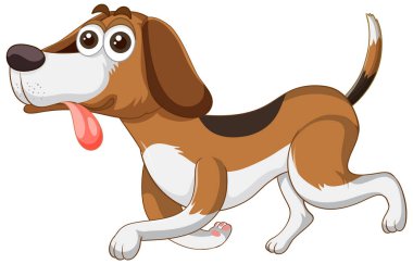 Beyaz arkaplanda yürüyen mutlu bir köpek