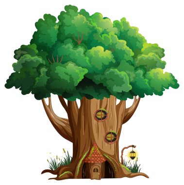 Büyük ağaç izole çizgi film çizimi