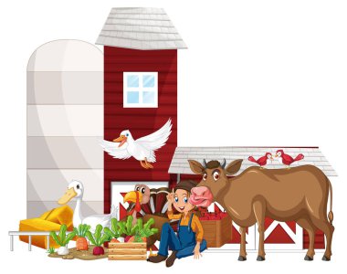 Birçok hayvan resimli tarım teması