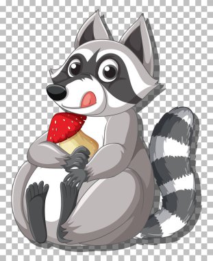 Raccoon holding mushroom cartoon character illustration