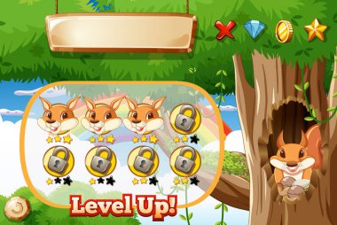 Game template with squirrel in forest illustration