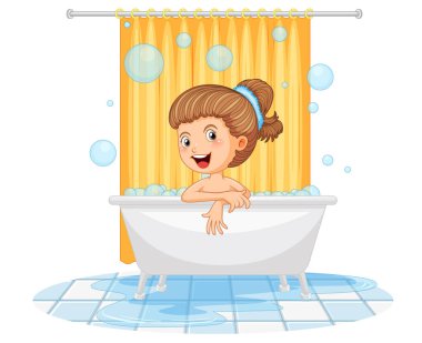 Mutlu kız banyo çizimi yapıyor.