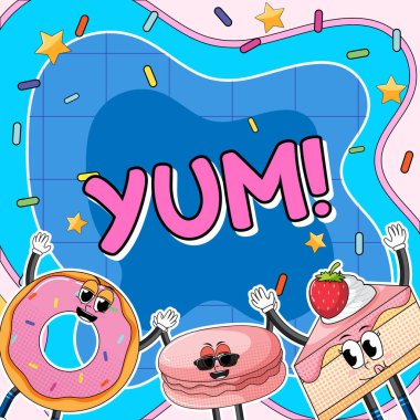 Tatlı olarak Yum kelime ifade komik çizim