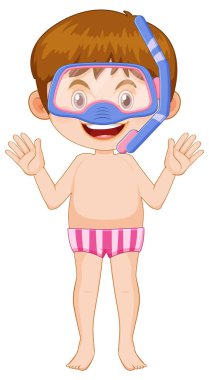 Şnorkel giyen, mayo giymiş bir çocuk.