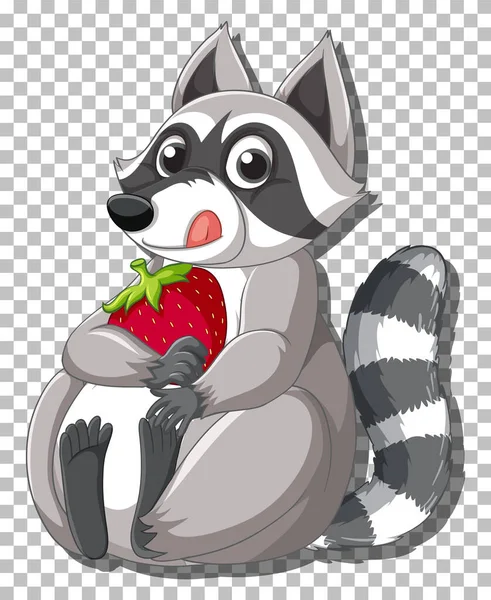 Raccoon Tenant Illustration Personnage Dessin Animé Fraise — Image vectorielle
