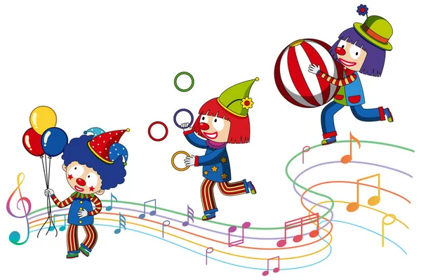 Clown Con Nota Musicale Che Esegue Illustrazione — Vettoriale Stock