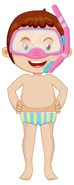 Boy Wearing Snorkel Wearing Swimming Suit Illustration — Stock Vector