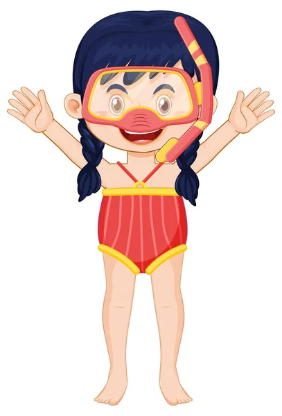 Cute Girl Cartoon Character Wearing Swimming Suit Illustration — Stock Vector