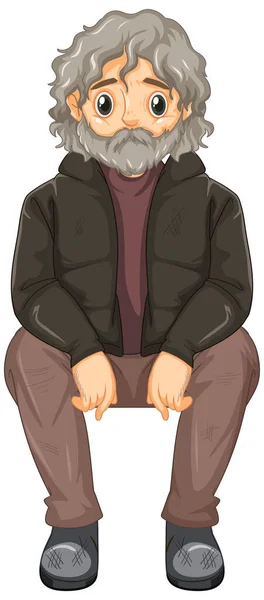 Homeless Old Man Cartoon Character Illustration — Stockový vektor