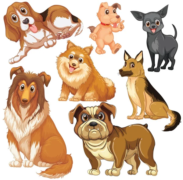 Animales Lindos Conjunto Dibujos Animados Sobre Fondo Blanco Ilustración — Vector de stock