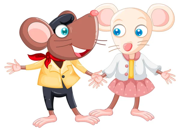 Cute Couple Mouses Cartoon Illustration — Vettoriale Stock