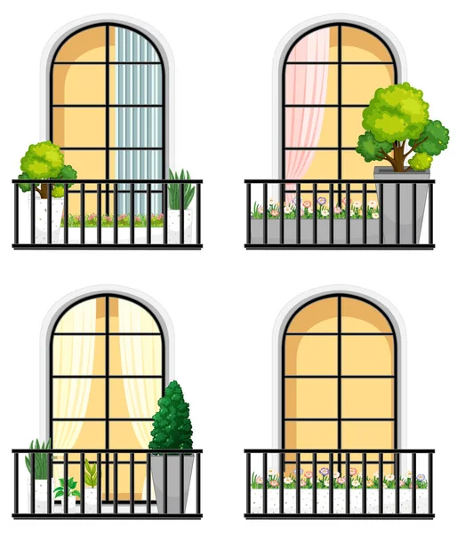 Wohnung Gebäude Balkon Fassade Illustration — Stockvektor