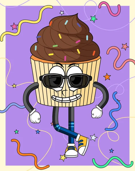 Funny Cupcake Cartoon Character Illustration — Vetor de Stock