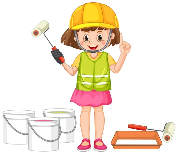 Girl Wearing Construction Worker Illustration - Stok Vektor