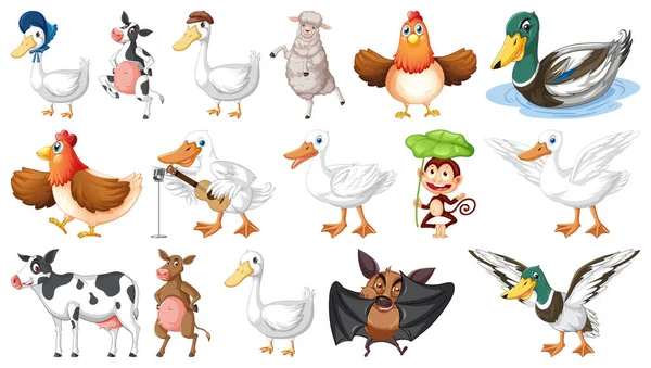 Many Farm Animals White Background Illustration — Stock Vector