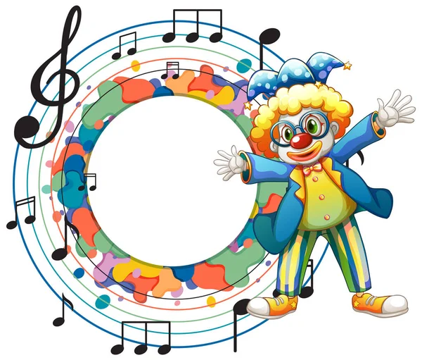 Leuke Clown Met Blanco Muzieknoot Sjabloon Illustratie — Stockvector